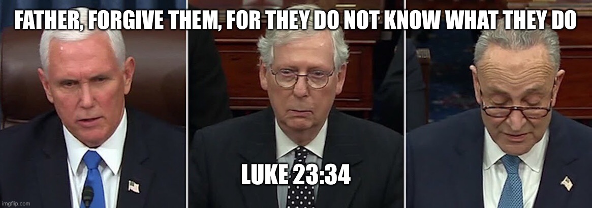 Father, forgive them, for they do not know what they do | FATHER, FORGIVE THEM, FOR THEY DO NOT KNOW WHAT THEY DO; LUKE 23:34 | image tagged in donald trump,capitol hill,mitch mcconnell,mike pence,joe biden,jesus christ | made w/ Imgflip meme maker