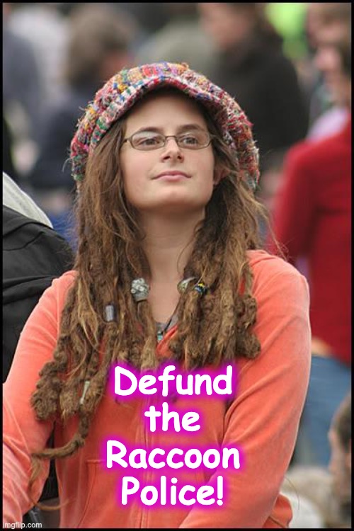 College Liberal Meme | Defund the Raccoon Police! | image tagged in memes,college liberal | made w/ Imgflip meme maker