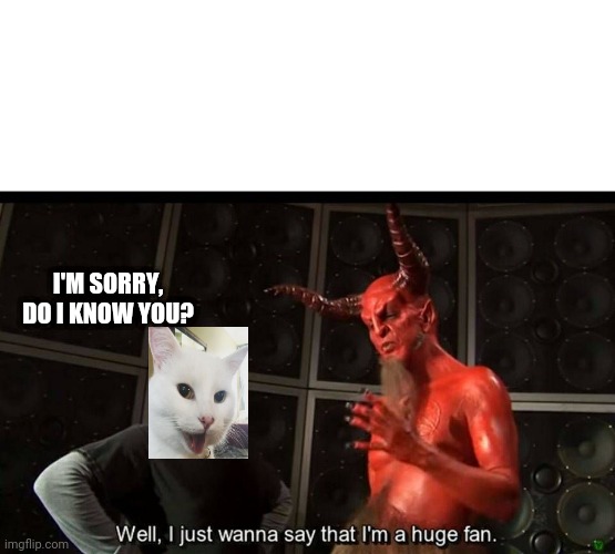 huge fan | I'M SORRY, DO I KNOW YOU? | image tagged in huge fan,smudge the cat | made w/ Imgflip meme maker