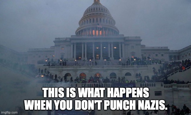 THIS IS WHAT HAPPENS WHEN YOU DON'T PUNCH NAZIS. | image tagged in donald trump,joe biden,election 2020,antifa,fascist,capitol hill | made w/ Imgflip meme maker