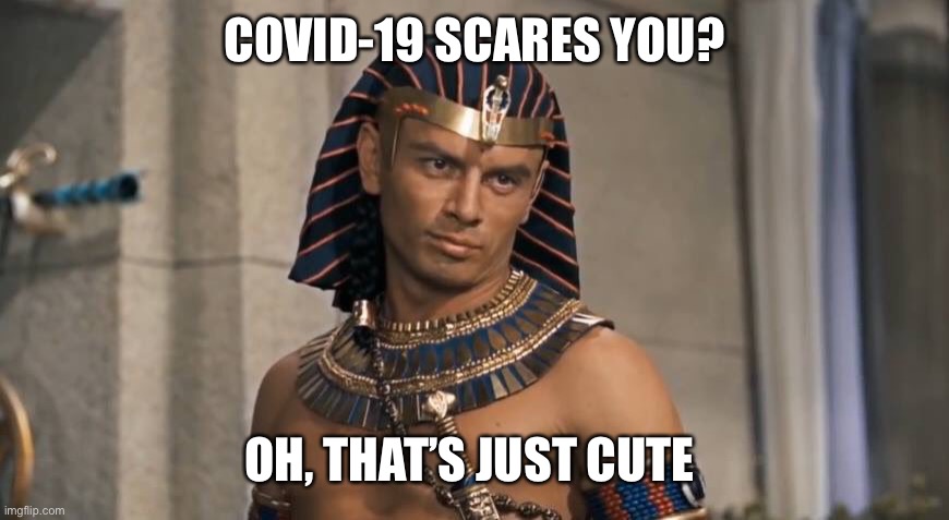 Rameses | COVID-19 SCARES YOU? OH, THAT’S JUST CUTE | image tagged in rameses,egypt,bible,exodus,covid-19,memes | made w/ Imgflip meme maker