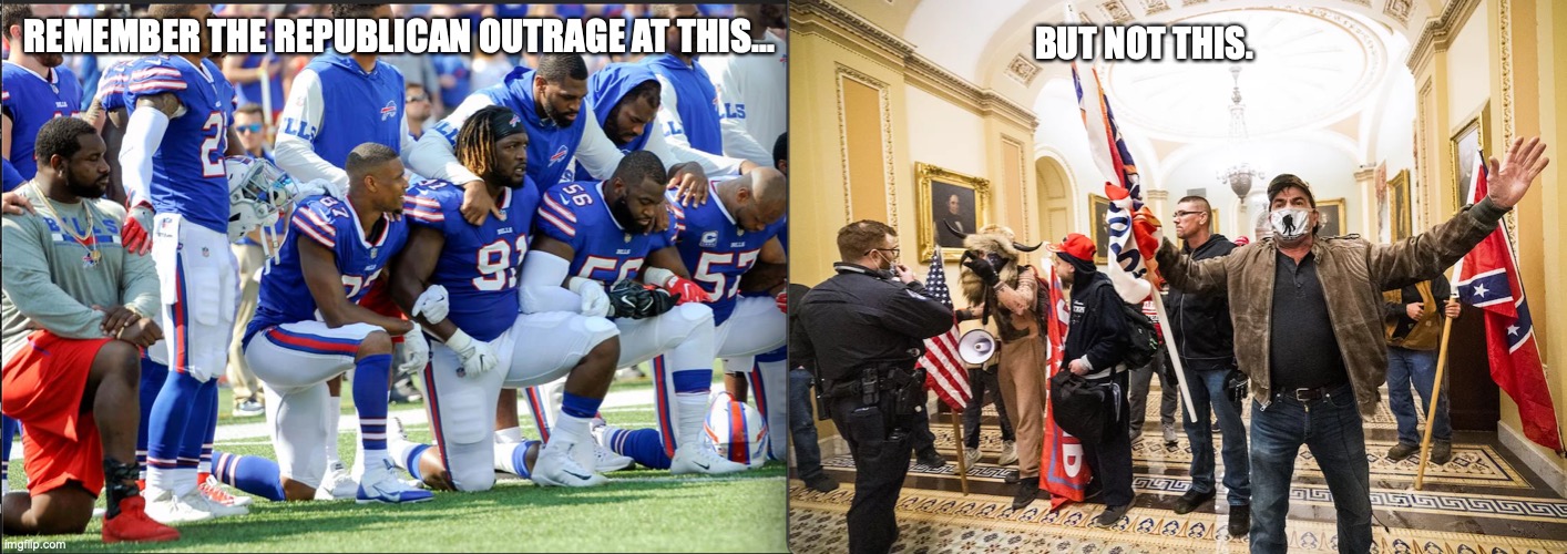 republican capitol protest kneeling | BUT NOT THIS. REMEMBER THE REPUBLICAN OUTRAGE AT THIS... | image tagged in republican | made w/ Imgflip meme maker