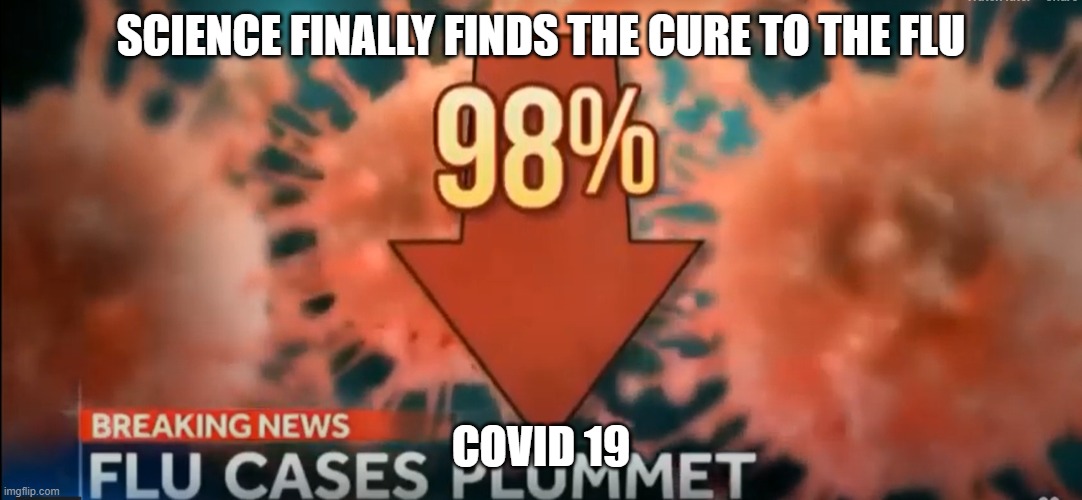 Go Figure! | SCIENCE FINALLY FINDS THE CURE TO THE FLU; COVID 19 | image tagged in covid,lockdowns,stop the madness | made w/ Imgflip meme maker