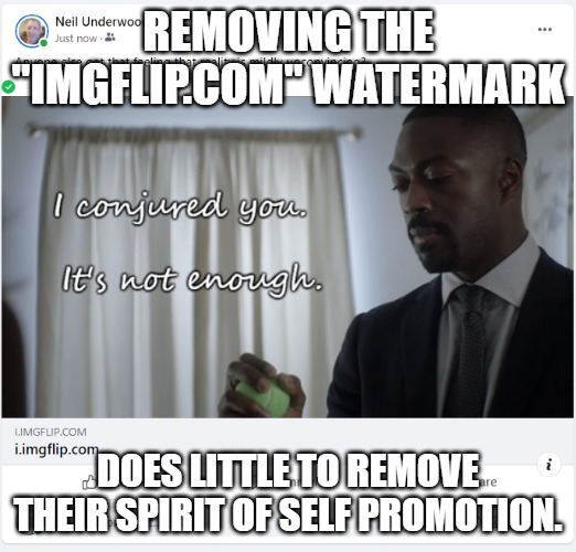 Self-promotion | REMOVING THE "IMGFLIP.COM" WATERMARK; DOES LITTLE TO REMOVE THEIR SPIRIT OF SELF PROMOTION. | image tagged in advertising | made w/ Imgflip meme maker