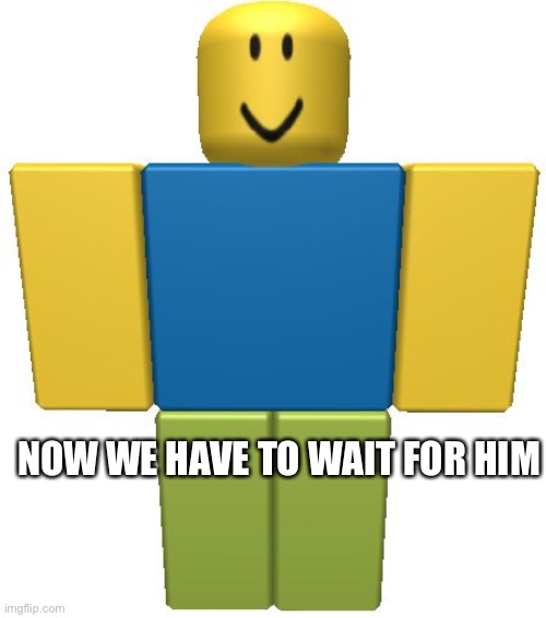 ROBLOX Noob | NOW WE HAVE TO WAIT FOR HIM | image tagged in roblox noob | made w/ Imgflip meme maker