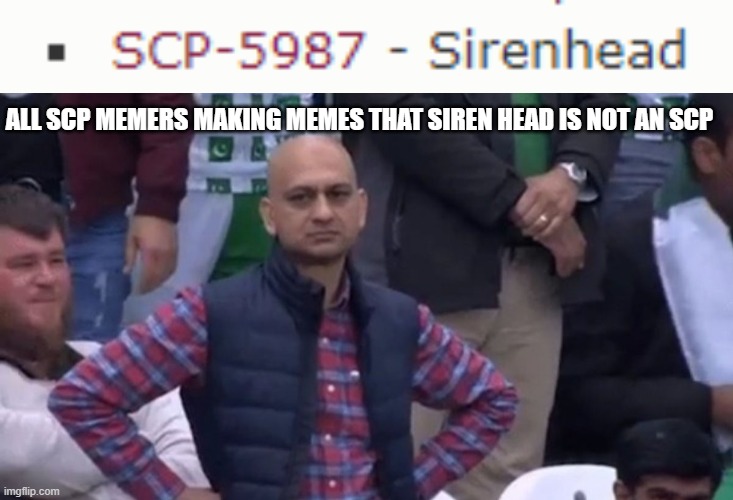 ALL SCP MEMERS MAKING MEMES THAT SIREN HEAD IS NOT AN SCP | image tagged in disapointed guy,scp meme,scp,siren head | made w/ Imgflip meme maker
