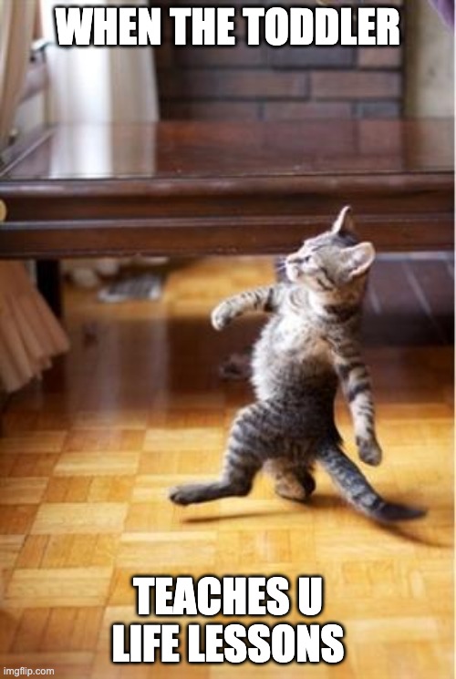 Walking Cat | WHEN THE TODDLER; TEACHES U LIFE LESSONS | image tagged in walking cat | made w/ Imgflip meme maker