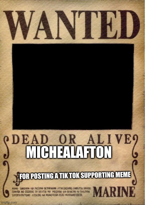 One piece wanted poster template | MICHEALAFTON; FOR POSTING A TIK TOK SUPPORTING MEME | image tagged in one piece wanted poster template | made w/ Imgflip meme maker