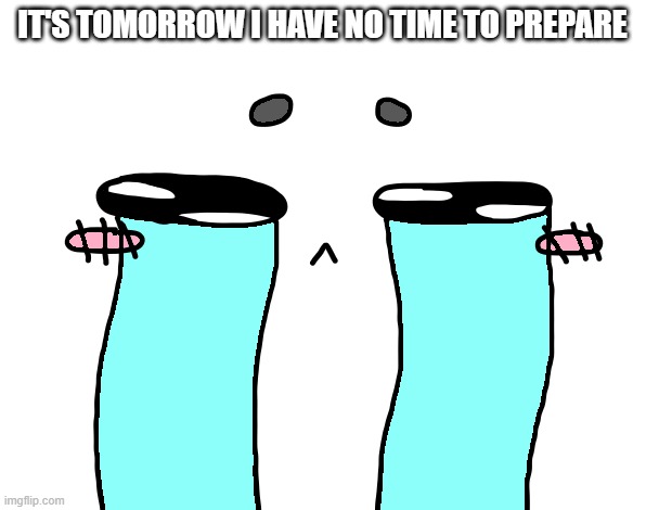 Crying sad face | IT'S TOMORROW I HAVE NO TIME TO PREPARE | image tagged in crying sad face | made w/ Imgflip meme maker