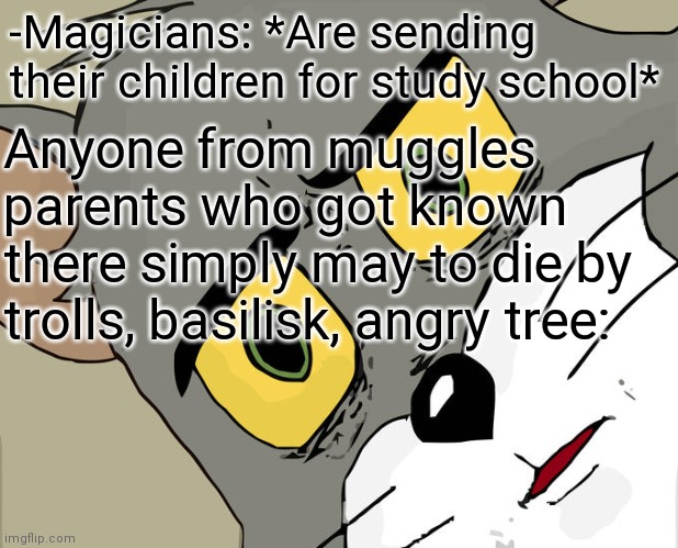 -Ability for swarm. | -Magicians: *Are sending their children for study school*; Anyone from muggles parents who got known there simply may to die by trolls, basilisk, angry tree: | image tagged in memes,unsettled tom,harry potter,simple,gone wrong,magic school bus | made w/ Imgflip meme maker