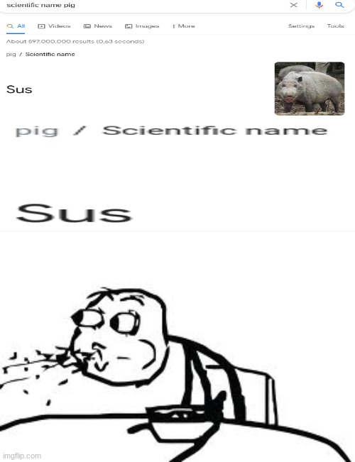 When pig is sus | image tagged in memes,cereal guy spitting,among us | made w/ Imgflip meme maker