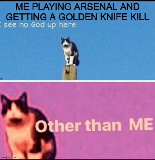 Arsenal :/ | ME PLAYING ARSENAL AND GETTING A GOLDEN KNIFE KILL | image tagged in i see no god up here other than me | made w/ Imgflip meme maker