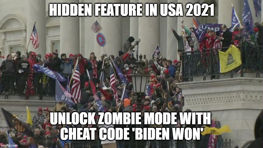 USA Zombie Mode | HIDDEN FEATURE IN USA 2021; UNLOCK ZOMBIE MODE WITH 
CHEAT CODE 'BIDEN WON' | image tagged in memes | made w/ Imgflip meme maker