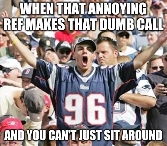 Sports Fans | WHEN THAT ANNOYING REF MAKES THAT DUMB CALL; AND YOU CAN'T JUST SIT AROUND | image tagged in sports fans | made w/ Imgflip meme maker