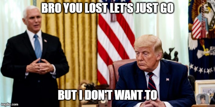 Trump lost | BRO YOU LOST LET'S JUST GO; BUT I DON'T WANT TO | image tagged in donald trump | made w/ Imgflip meme maker