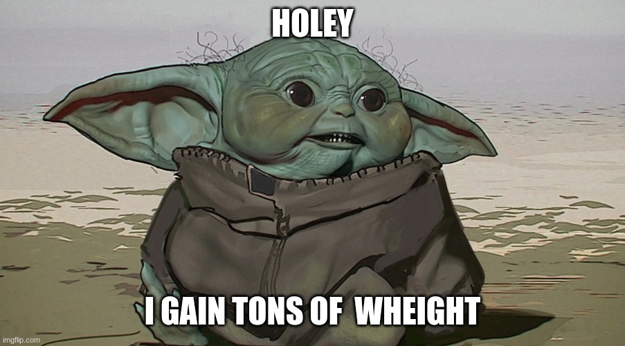 BABY YODA why NOO U NOT FAT U CANT BE | HOLEY; I GAIN TONS OF  WHEIGHT | image tagged in memes | made w/ Imgflip meme maker