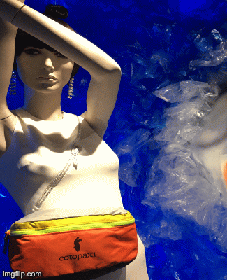 Swimming with Sharks and Plastic Bags | image tagged in gifs,fashion,window design,bloomingdales,brian einersen,summer | made w/ Imgflip images-to-gif maker