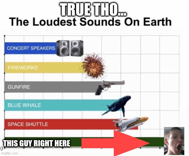 Loudest things | TRUE THO... THIS GUY RIGHT HERE | image tagged in loudest things | made w/ Imgflip meme maker