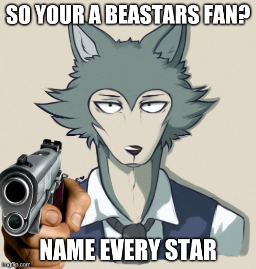 Le Wolf | SO YOUR A BEASTARS FAN? NAME EVERY STAR | image tagged in beastars,gun | made w/ Imgflip meme maker