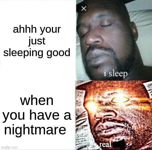 Sleeping Shaq | ahhh your just sleeping good; when you have a nightmare | image tagged in memes,sleeping shaq | made w/ Imgflip meme maker