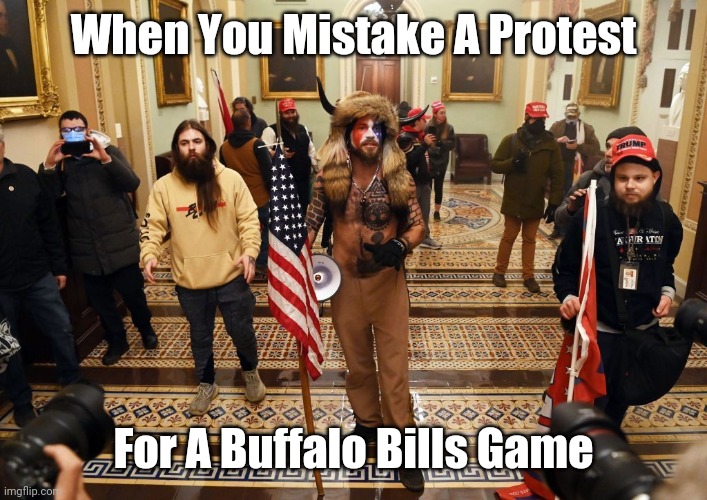 Buffalo man protest | When You Mistake A Protest; For A Buffalo Bills Game | image tagged in congress protest | made w/ Imgflip meme maker
