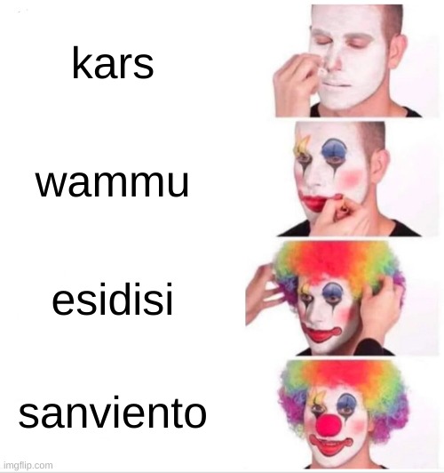 Clown Applying Makeup | kars; wammu; esidisi; sanviento | image tagged in memes,clown applying makeup | made w/ Imgflip meme maker