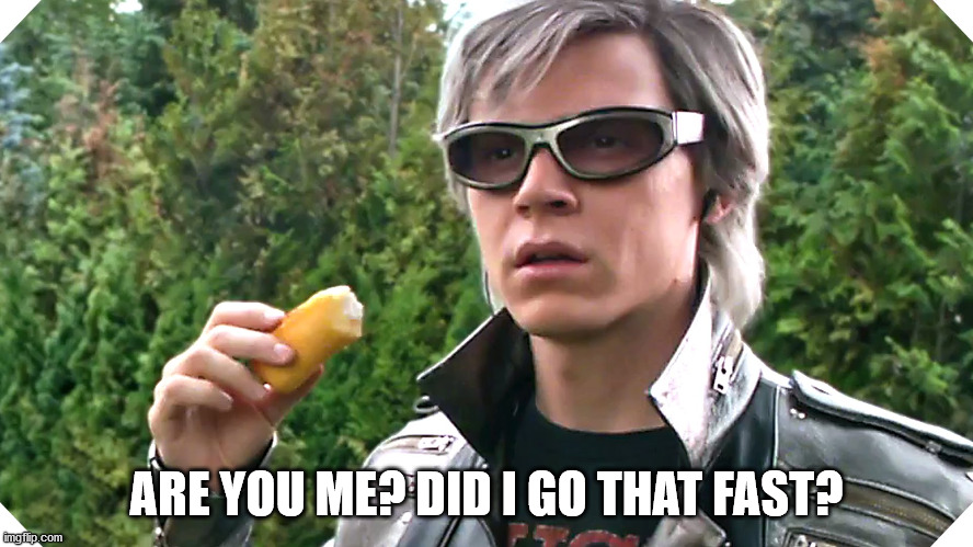 Quicksilver & Twinkie | ARE YOU ME? DID I GO THAT FAST? | image tagged in quicksilver twinkie | made w/ Imgflip meme maker