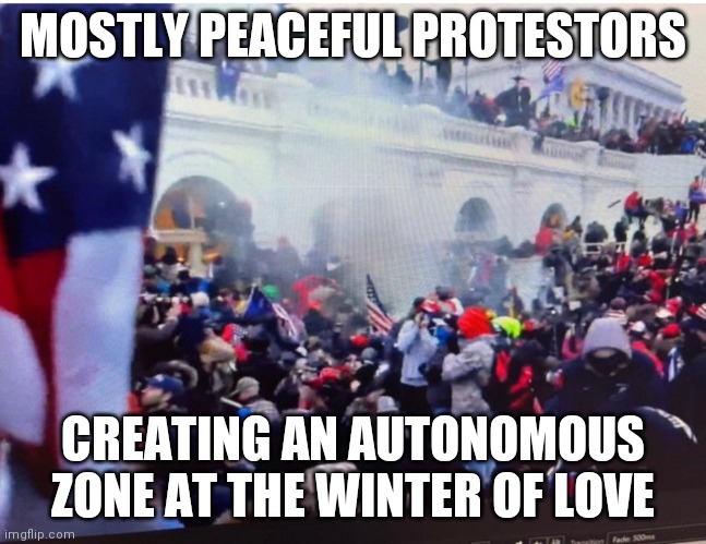 Peaceful Protestors | MOSTLY PEACEFUL PROTESTORS; CREATING AN AUTONOMOUS ZONE AT THE WINTER OF LOVE | image tagged in wash your hands | made w/ Imgflip meme maker