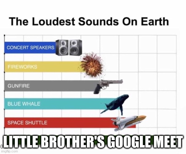 It is soo LOUD | LITTLE BROTHER'S GOOGLE MEET | image tagged in loudest things | made w/ Imgflip meme maker