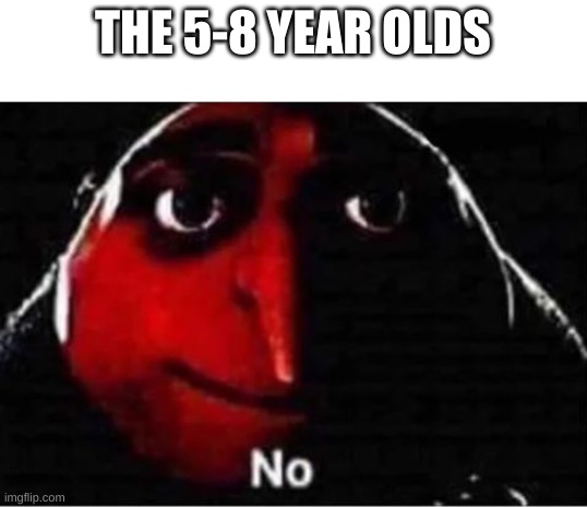 Gru No | THE 5-8 YEAR OLDS | image tagged in gru no | made w/ Imgflip meme maker