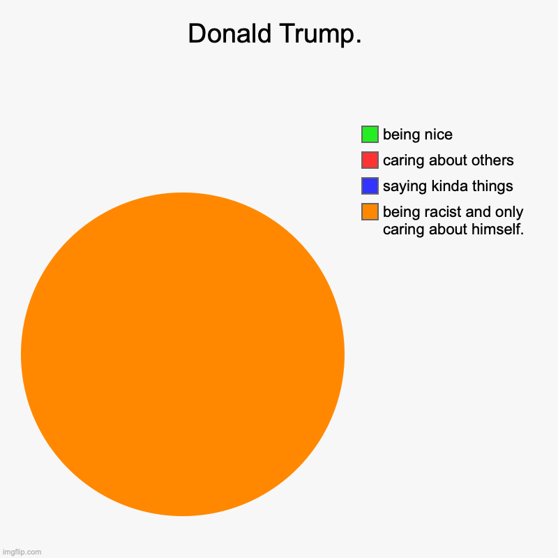 Donald Trump. | being racist and only caring about himself., saying kinda things, caring about others, being nice | image tagged in charts,pie charts | made w/ Imgflip chart maker