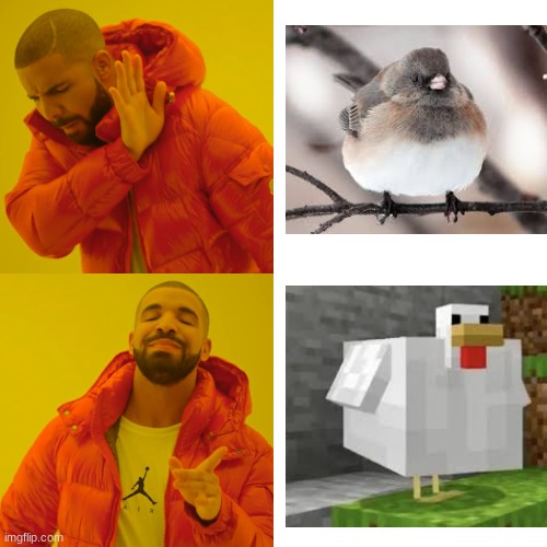 minecraft chicken | image tagged in memes,drake hotline bling | made w/ Imgflip meme maker