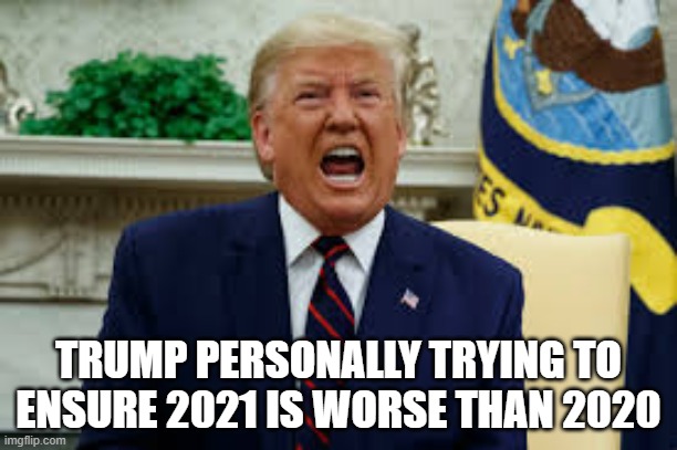 TRUMP PERSONALLY TRYING TO ENSURE 2021 IS WORSE THAN 2020 | image tagged in donald trump,2021 | made w/ Imgflip meme maker