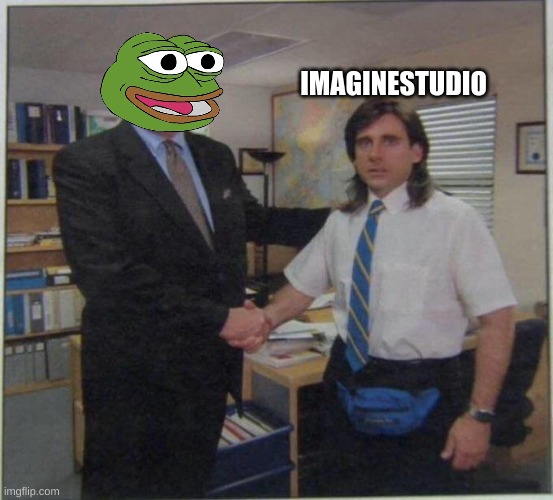 the office handshake | IMAGINESTUDIO | image tagged in the office handshake | made w/ Imgflip meme maker