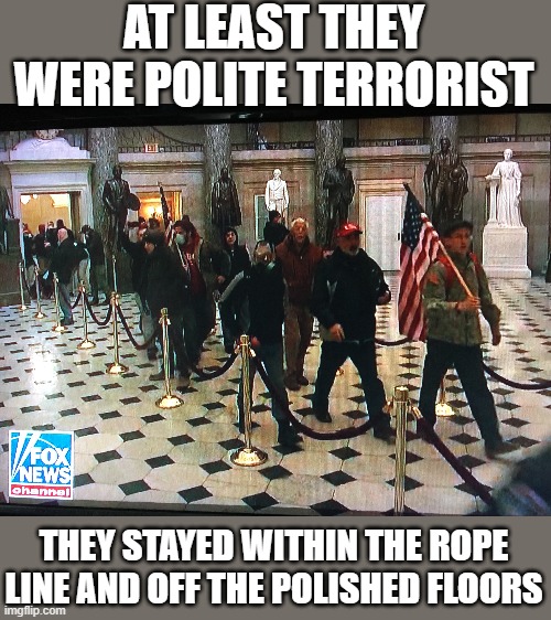 yep | AT LEAST THEY WERE POLITE TERRORIST; THEY STAYED WITHIN THE ROPE LINE AND OFF THE POLISHED FLOORS | image tagged in jokes | made w/ Imgflip meme maker