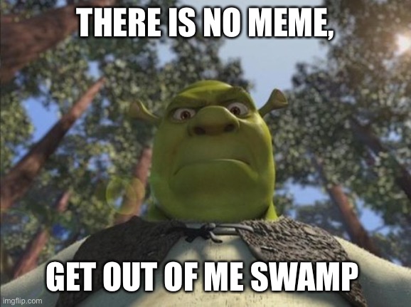 Shrek boi | THERE IS NO MEME, GET OUT OF ME SWAMP | image tagged in swampy angry shrek | made w/ Imgflip meme maker