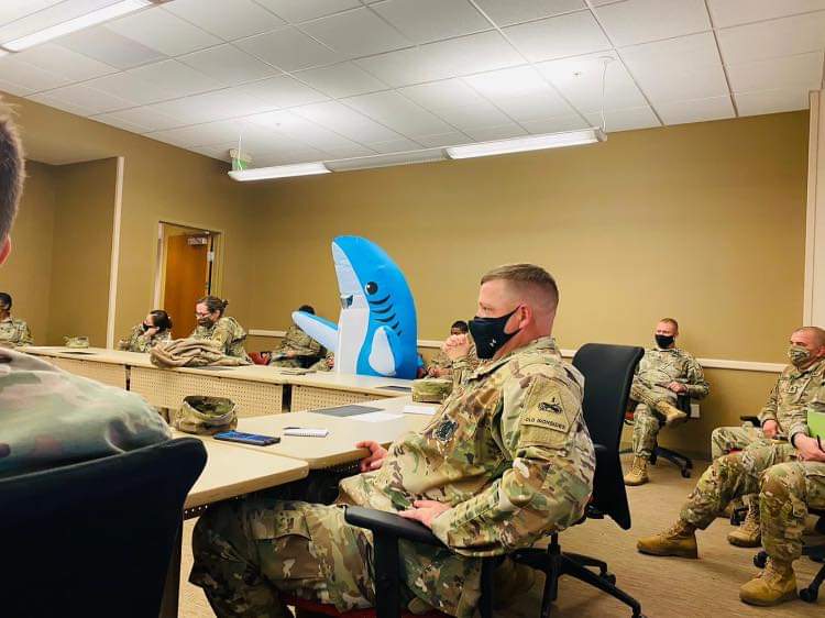 High Quality Shark in Military Meeting Blank Meme Template