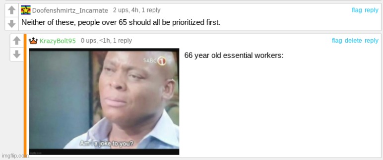 I asked whether politicians or essential workers should get the vaccine first | image tagged in funny,comments | made w/ Imgflip meme maker