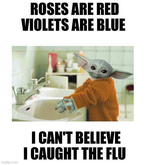 I don't like the flu | ROSES ARE RED 
VIOLETS ARE BLUE; I CAN'T BELIEVE I CAUGHT THE FLU | image tagged in just white | made w/ Imgflip meme maker