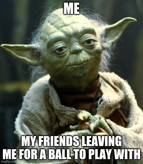 when friends leave XD | ME; MY FRIENDS LEAVING ME FOR A BALL TO PLAY WITH | image tagged in memes,star wars yoda | made w/ Imgflip meme maker