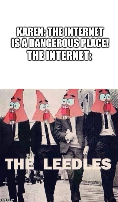 leedle leedle lee | KAREN: THE INTERNET IS A DANGEROUS PLACE! THE INTERNET: | image tagged in memes,funny,spongebob,lmao,internet,karen | made w/ Imgflip meme maker