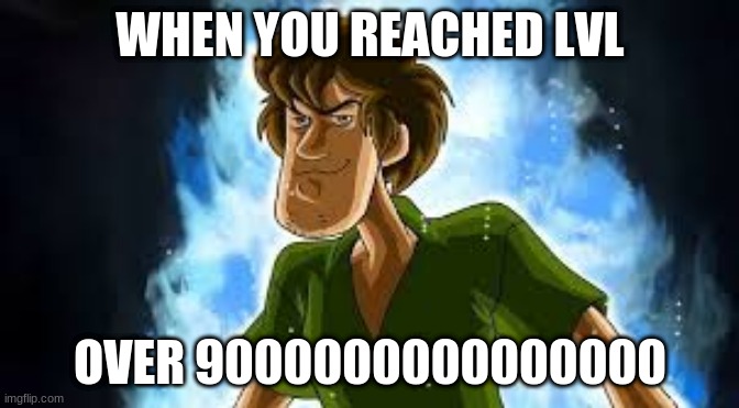 SHAGGY!!!!!! | WHEN YOU REACHED LVL; OVER 9000000000000000 | image tagged in shaggy | made w/ Imgflip meme maker