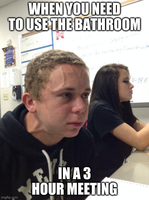 Hold fart | WHEN YOU NEED TO USE THE BATHROOM; IN A 3 HOUR MEETING | image tagged in hold fart | made w/ Imgflip meme maker