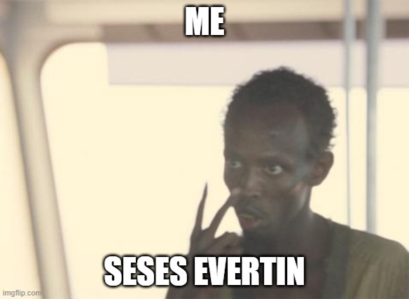 sees | ME; SESES EVERTIN | image tagged in memes,i'm the captain now | made w/ Imgflip meme maker