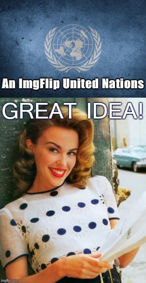 Someone proposed this. I think it would help encourage peace and unity among ImgFlip’s roleplay governments. | An ImgFlip United Nations | image tagged in united nations,kylie great idea,meme stream,peace,meanwhile on imgflip,imgflip trends | made w/ Imgflip meme maker