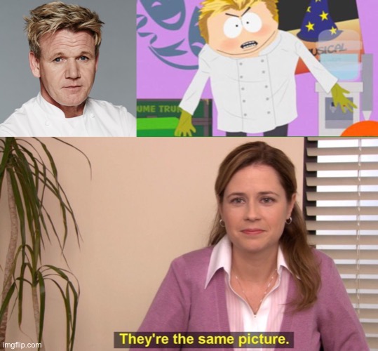 Same picture | image tagged in chef gordon ramsay,eric cartman,they're the same picture | made w/ Imgflip meme maker