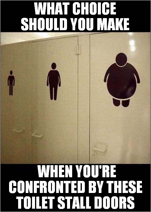 Toilet Door Judgement ? | WHAT CHOICE SHOULD YOU MAKE; WHEN YOU'RE CONFRONTED BY THESE TOILET STALL DOORS | image tagged in fun,toilets,judgement | made w/ Imgflip meme maker