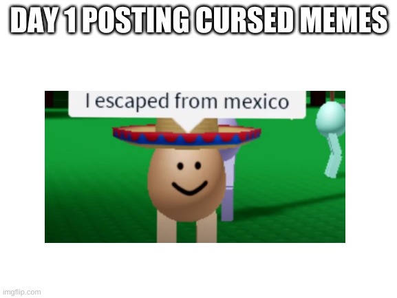 Day 1 posting cursed memes | DAY 1 POSTING CURSED MEMES | image tagged in roblox,blank white template | made w/ Imgflip meme maker