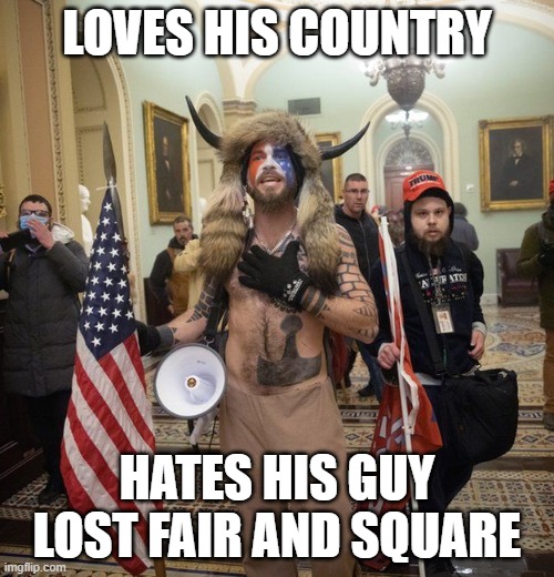 Mistake Jake | LOVES HIS COUNTRY; HATES HIS GUY LOST FAIR AND SQUARE | image tagged in loves to hate | made w/ Imgflip meme maker