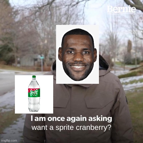 WANT A SPRITE CRANBERRY | want a sprite cranberry? | image tagged in memes,bernie i am once again asking for your support | made w/ Imgflip meme maker